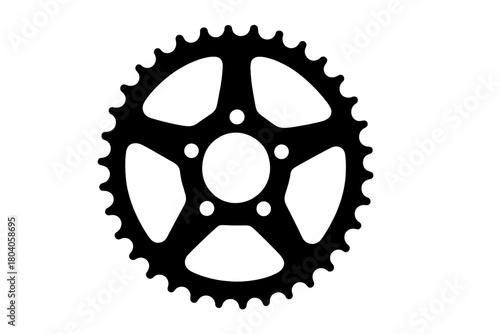 Black silhouette of motorcycle rear sprocket with five spokes and mounting holes