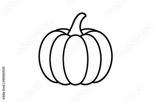Plump pumpkin with a curved stem in simple outline drawing style