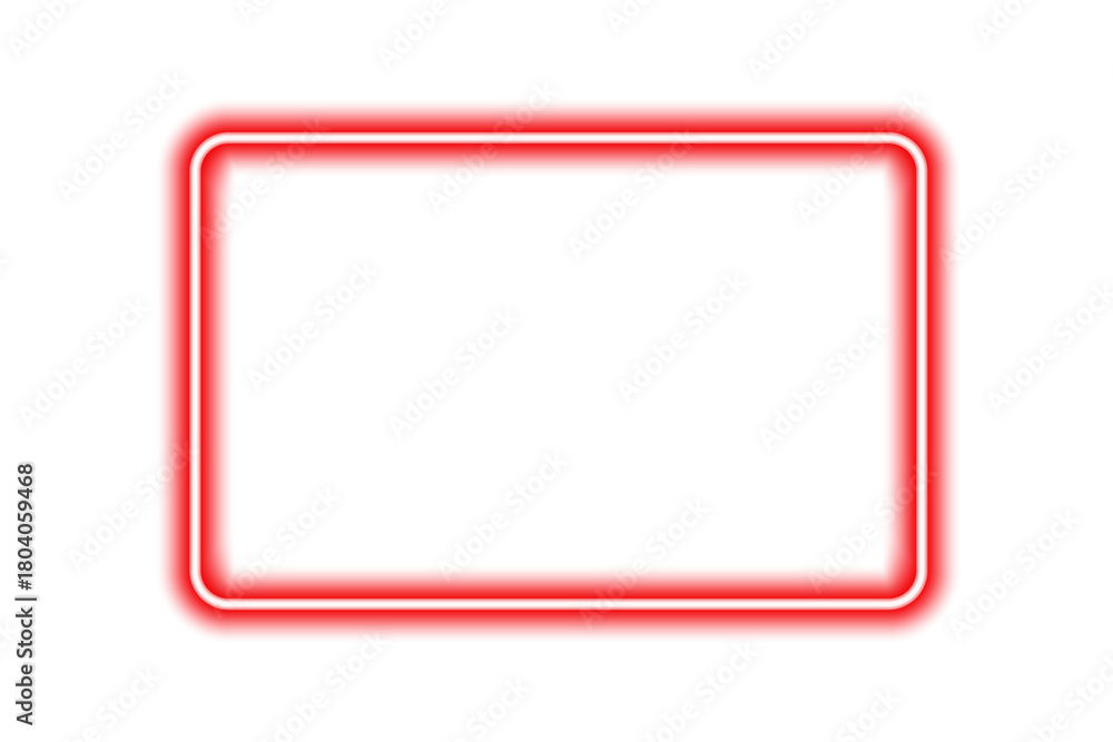 Fototapeta premium Glowing red neon rectangle frame frame with rounded edges, illuminate electric frame, glowing neon light border, led neon lamp