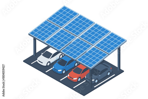 Isometric solar panel carport charging station for electric vehicles