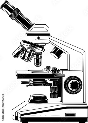 microscope, detailed, black and white