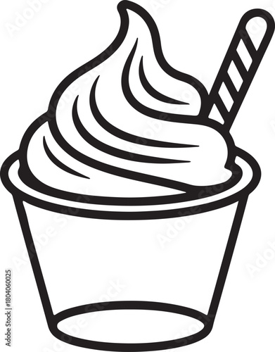 Frozen Yogurt Line Art, Coloring Book Page Line Art Drawing, Vector and Illustration