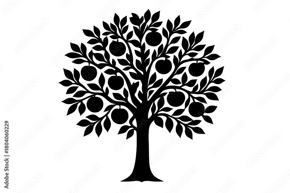 Obraz premium Stylized silhouette of a fruit bearing tree with dense foliage