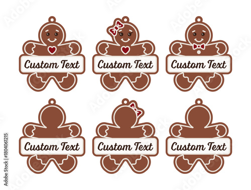Gingerbread Split Name Frame Ornaments – Cute Kawaii Christmas Cookie Set for Personalisation