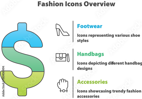 Fashion Overview: Conceptual infographic exploring the relationship between fashion, accessories, and monetary value, with stylish illustrations. 