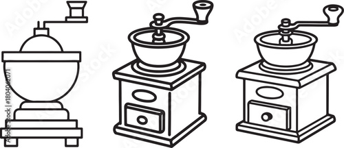 Set of Grinder Line Art, Coloring Book Page Line Art Drawing, Vector and Illustration