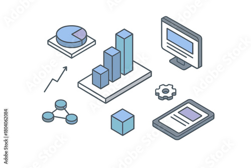 Wallpaper Mural Isometric icons set for business data analysis with charts and digital devices Torontodigital.ca
