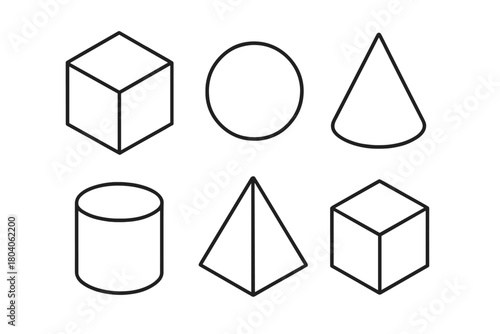 Outline icons of basic geometric solids like cube cylinder cone and pyramid