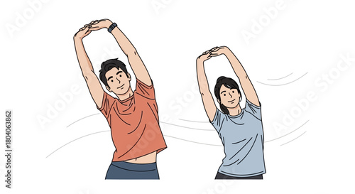 Illustration of man and woman stretching their bodies to the side