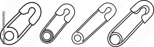 Set of Safety Pin Line Art, Coloring Book Page Line Art Drawing, Vector and Illustration