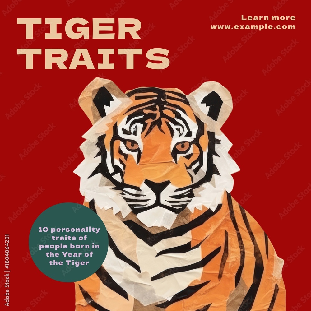 Naklejka premium Year of Tiger Instagram post template