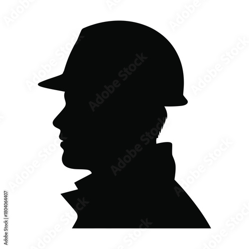 Construction Worker Hard Hat Profile Silhouette - Engineer, Safety, and Laborer Vector Icon
