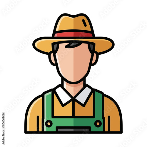 Illustration of a farmer wearing a hat and overalls