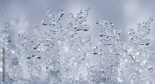 Macro of Partially Melted Snowflake Refreezing With Liquid Droplets Forming Tiny Crystalline Spikes and Realistic Translucency