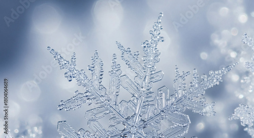 Macro of Partially Melted Snowflake Refreezing With Liquid Droplets Forming Tiny Crystalline Spikes and Realistic Translucency