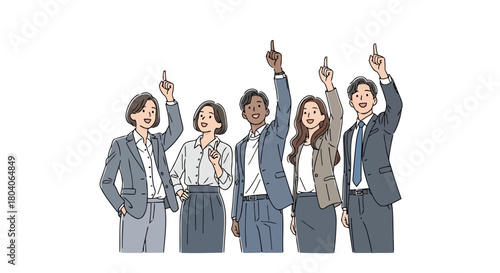 Illustration of diverse group of business people pointing up