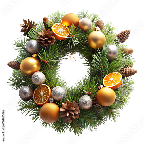 3D icon of Christmas wreath isolated on transparent background