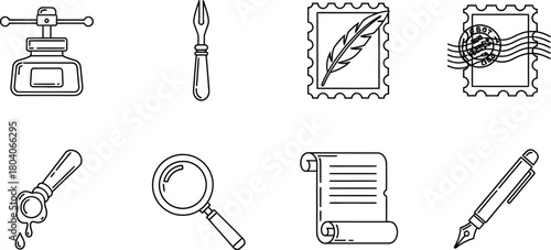 Vector art of vintage writing tools icons