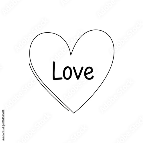 Illustration of a simple, handdrawn heart outline with the word love written inside, isolated on a