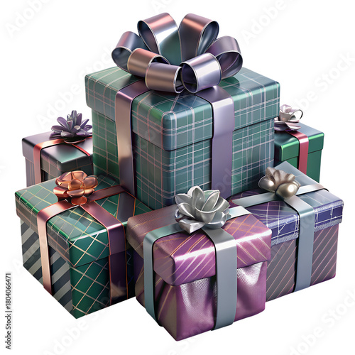 3D icon of Christmas colorful gift boxes isolated on transparent background