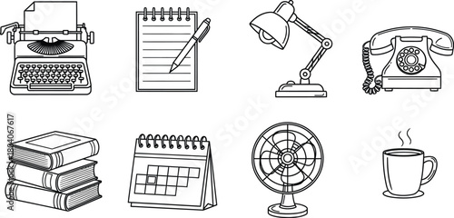 Vector art of office supplies and equipment icons