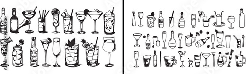 Wine glass icon, bar drink illustration, alcohol beverage vector, cocktail glass design, wine bottle artwork, drinking utensil clipart, hand drawn bar tools, elegant party drink art, bartender tool ve