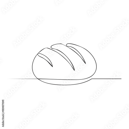 Minimalist one line art drawing of a fresh baked bread loaf with scoring marks