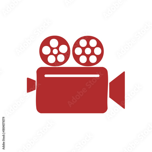 Red vintage film camera illustration, cinema symbol, movie making concept.