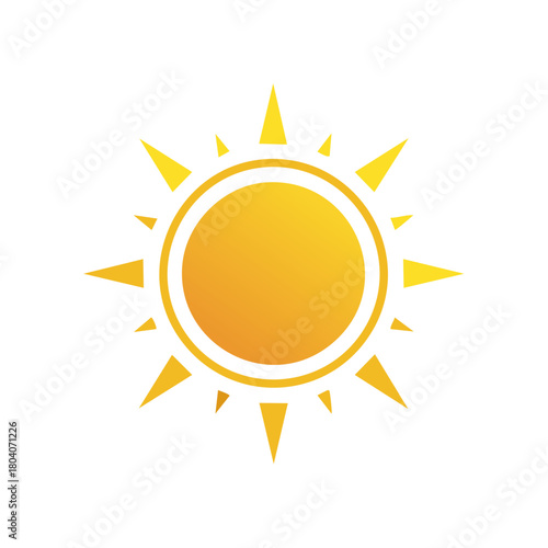 Shining Sun Icon Vector Illustration, Yellow Gradient Circle with Sharp Ray Spokes Symbolizing Summer and Heat