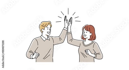 Illustration of a smiling man and woman highfiving each other with excitement and joy