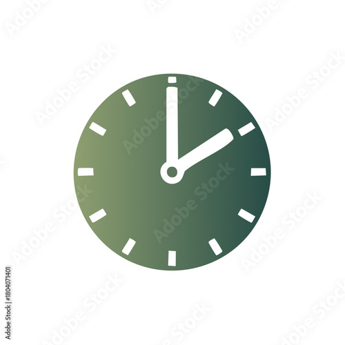 Green clock design with white hands indicating time and schedule