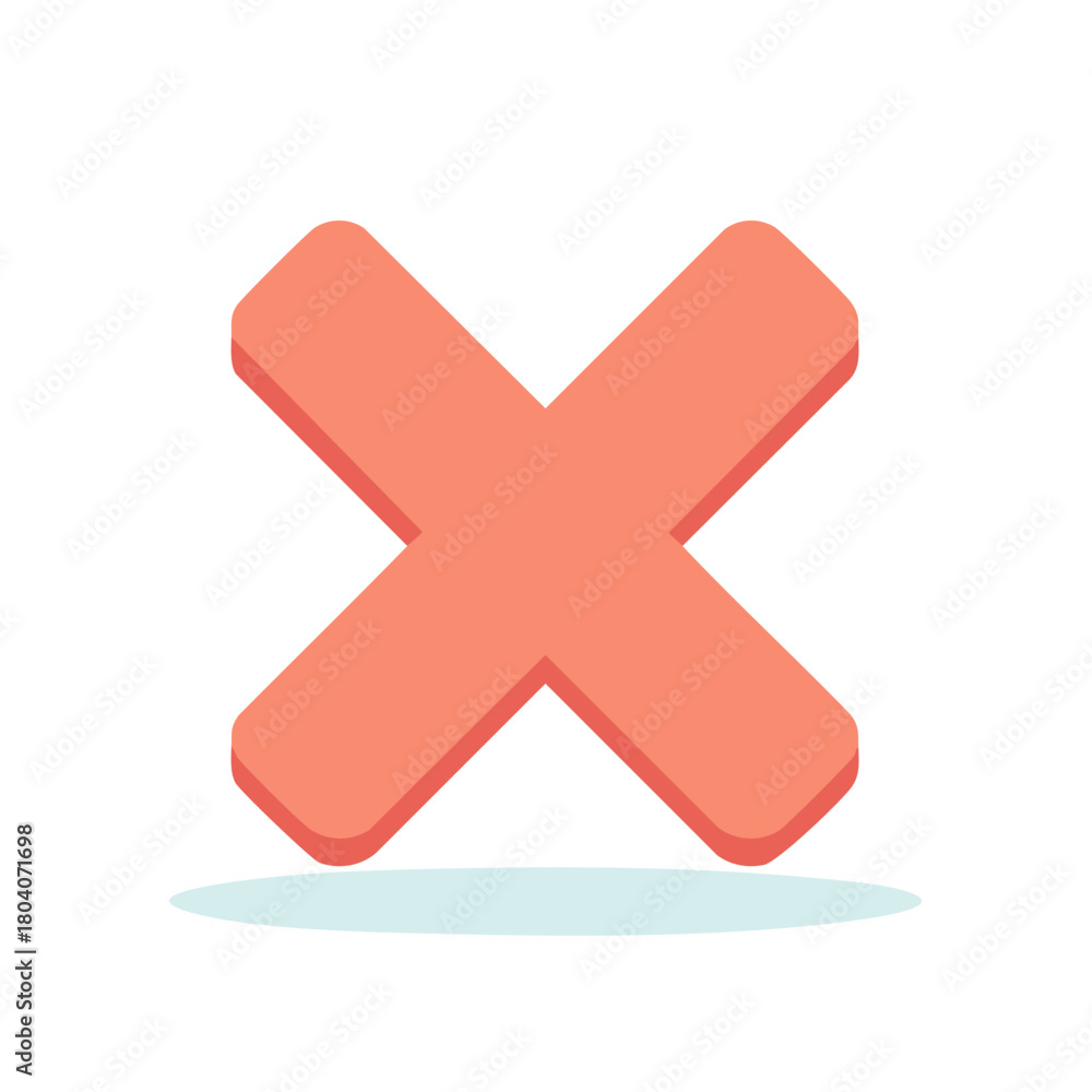 Fototapeta premium Coral X Mark Icon with Shadow 3D Graphic Element