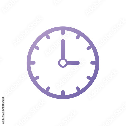 Clock icon illustration showing time at three o'clock isolated on white