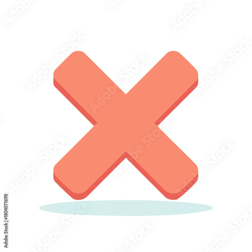 Coral X Mark Icon with Shadow 3D Graphic Element