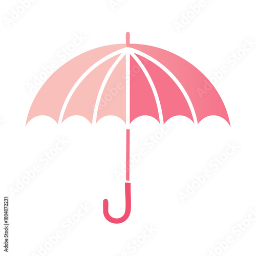 Stylish Pink Umbrella with Curved Handle Isolated on White Background