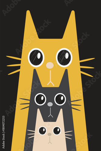 Cute minimalist illustration of three cats