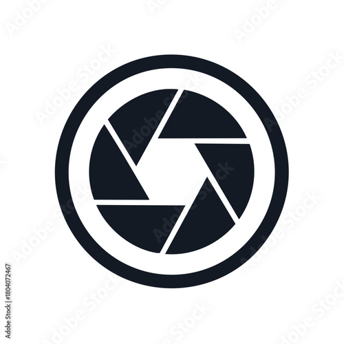 Camera lens aperture symbol in black and white, photography concept