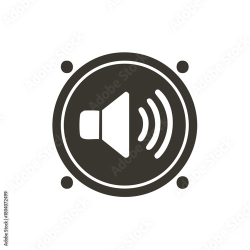 Iconic speaker symbol indicating sound volume and audio signal waves in a graphic design element
