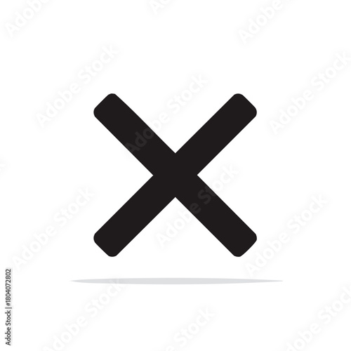 Simple black cross mark symbol icon with a subtle shadow