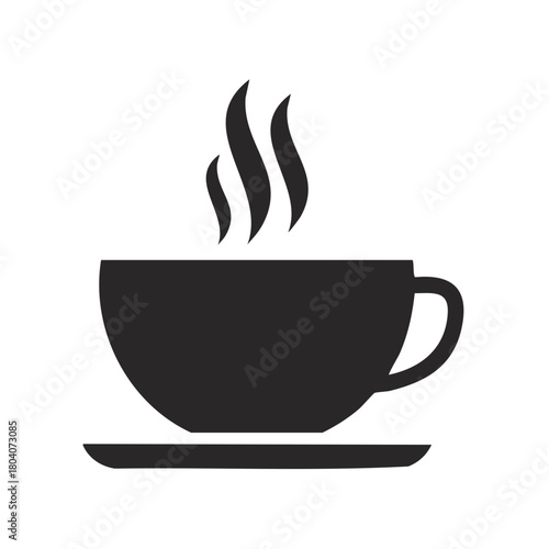 Black Silhouette of a Steaming Coffee Cup on a Saucer