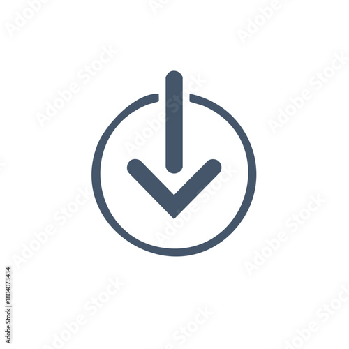 Shutdown icon with an arrow, vector download sign, data transfer and download symbol