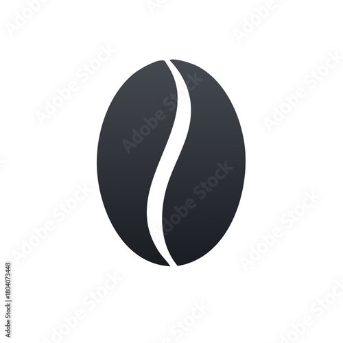 Abstract coffee bean illustration in gradient gray with a white line detail