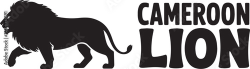 Cameroon wildlife lion vector silhouette illustration graphic design featuring striding african feline animal mascot template.