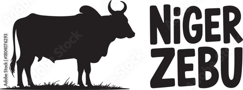 Niger zebu cattle national animal silhouette illustration symbolizing country culture