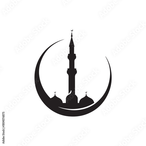 Vector illustration of a mosque icon with a beautiful and simple design, featuring elegant domes and minarets with clean lines.