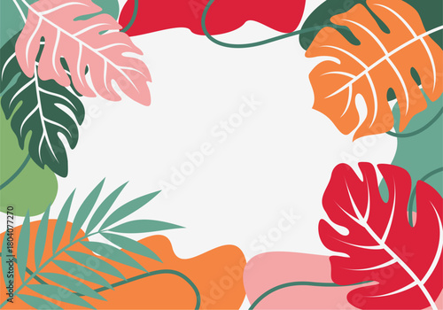 Colorful palm leaves frame vector illustration