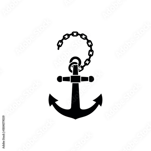 Ship Anchor with Chain Icon Silhouette