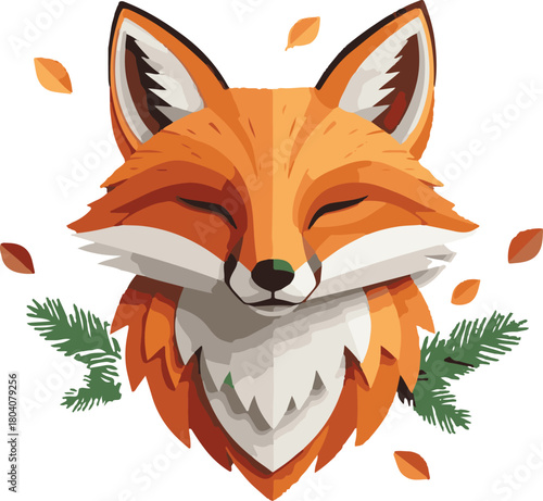 Cute cartoon vector illustration of a wild red fox mammal carrying a bone