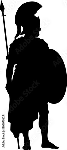 Imponente Silhouette of an Ancient Greek Hoplite Warrior Holding a Spear
