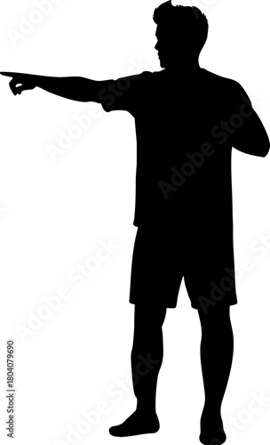 Soccer Player Silhouette Pointing, Goal Celebration Pose, Dynamic Black Graphic